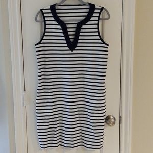 Land's End Navy/White Striped Dress Sz M